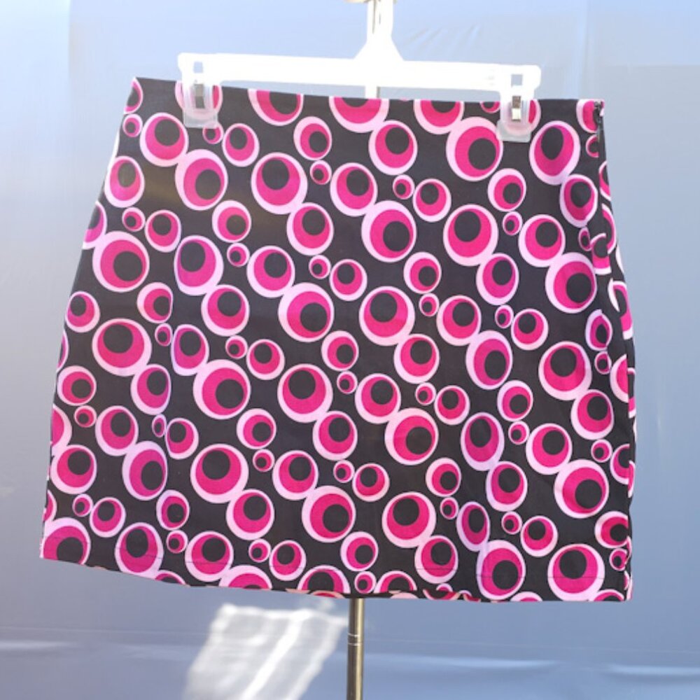 Desigual mini skirt - Side Zipper, Black w White and Purple pattern